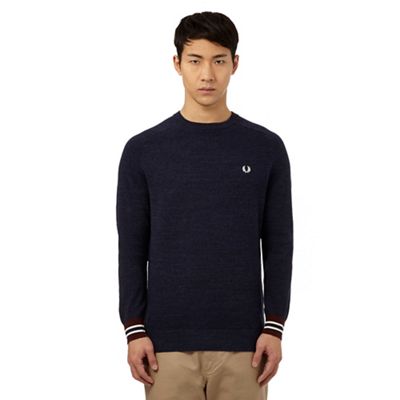 Fred Perry Navy textured crew neck jumper